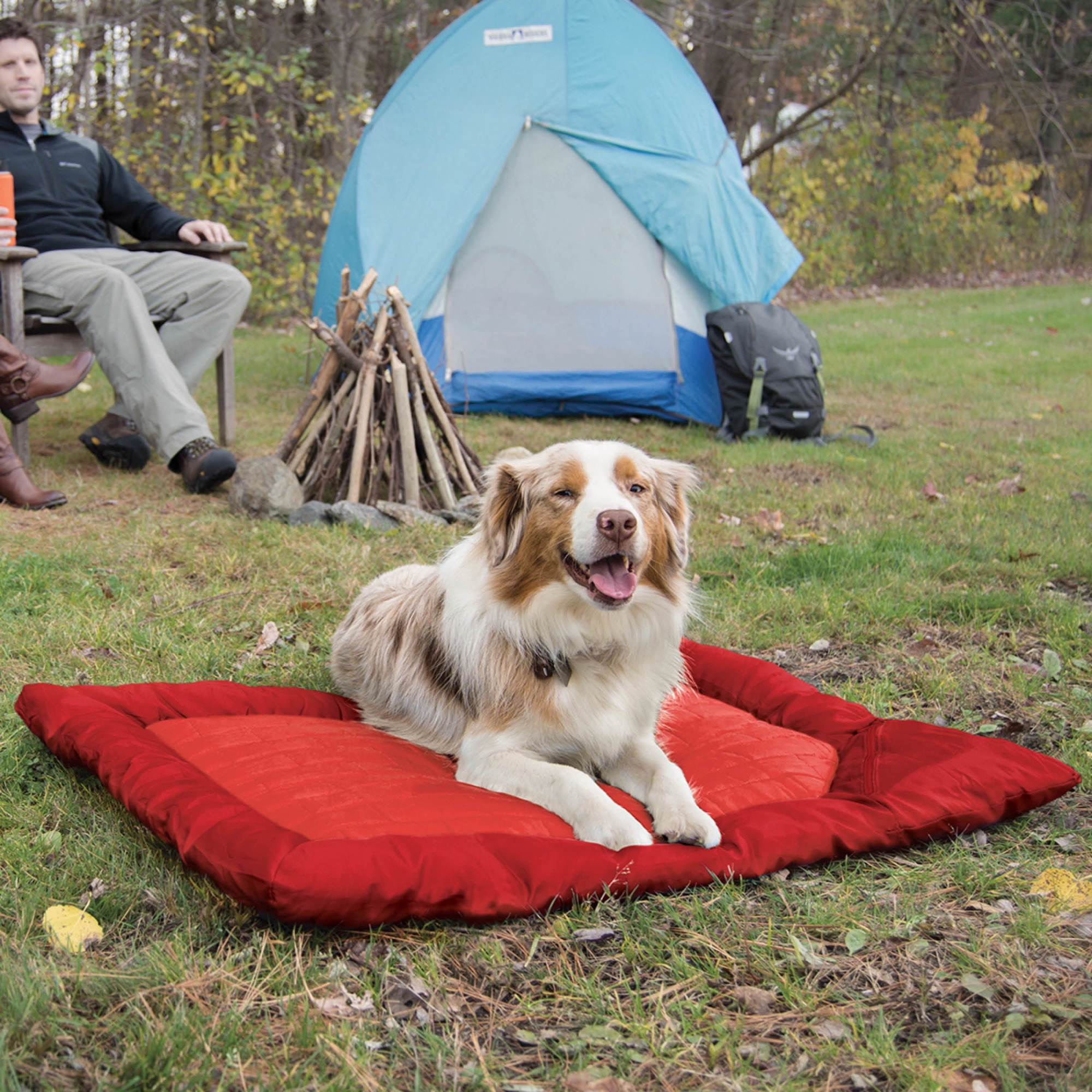 Kurgo Waterproof Dog Bed, Outdoor Bed for Dogs, Portable Bed Roll for Pets, Travel, Hiking, Camping, Wander Loft Dog Bed, Chili Red, Large