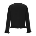 thumbnail image 4 of Vibrex Women's Solid Color Round Neck Knitted Sweater Button Up Cardigan Top Wave Lace Long Sleeve Round-Neck Cardigan Knit Sweater Fall Winter Trendy Outerwear Travel Clothes Women Fitted Tops, 4 of 9