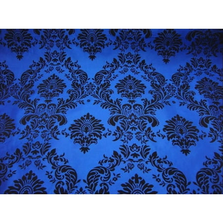 Velvet Taffeta - Royal Blue/ Black Flocking Damask Taffeta Velvet 3ft Fabric 58