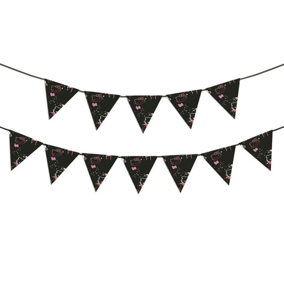 Hello kitty Banner Triangle Bunting Banner, 12 Pieces Christmas Party Bunting Canvas Flags Pennant Garland for Christmas Halloween Party Outdoor and Home Decoration
