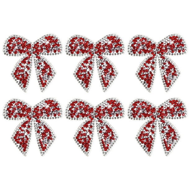 Uxcell 6-Pack Parches de Strass en Forma de Lazo de 6cm Adhesivos Brillantes para DIY/Ropa/Zapatos/Bolsa