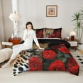 thumbnail image 4 of Feelyou 3D Leopard Animal Bedding Comforter Set, Romantic Red Rose Twin Comforter Sets, Wildlife Cheetah Animal Bedding Set, Breathable Home Decor, 2pcs, 4 of 8