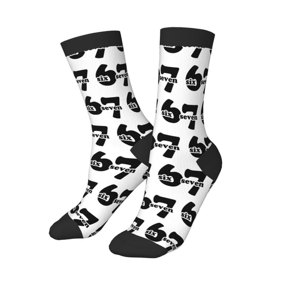 Crew Socks for women Digital‑printed Casual Socks Pilates Socks 3‑Pair Beige