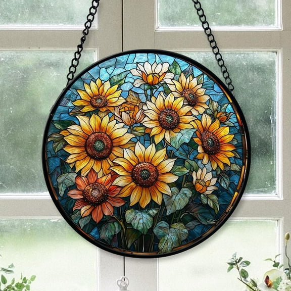 Sunflower Stained Glass Suncatcher, Sunflower Christmas, Sunflower Stained Glass Decor, Hanging Ornament for Christmas 2025, for Husband d4YSZ9