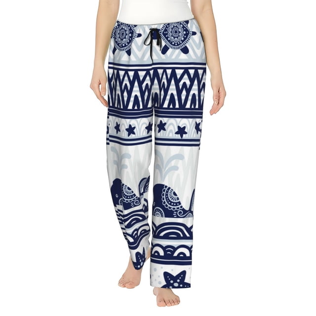 Balery Sea Underwater Animals1 Pantalones de pijama para mujer, pijamas ultraligeros, pantalones de estar por casa-X-Large