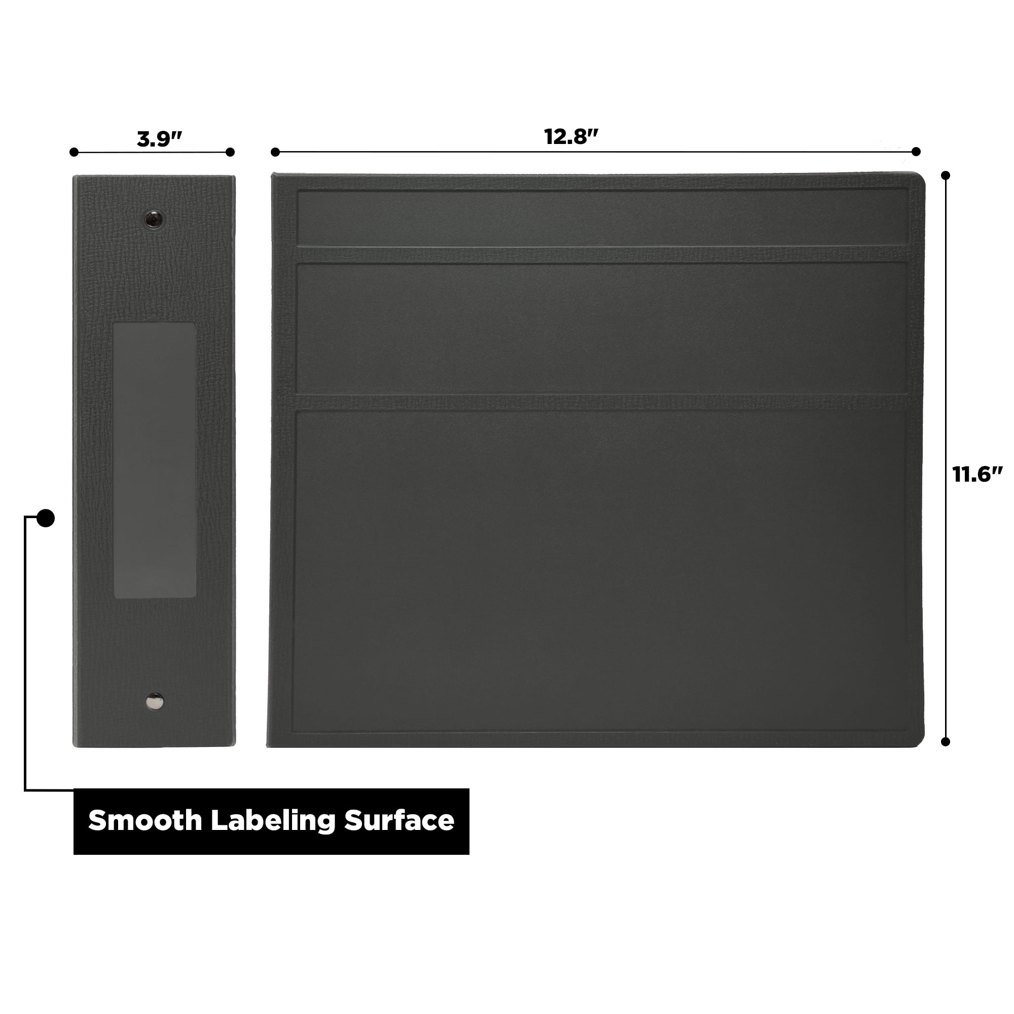Carstens 4-Inch Heavy Duty 3-Ring Binder - Side Opening, Charcoal Gray