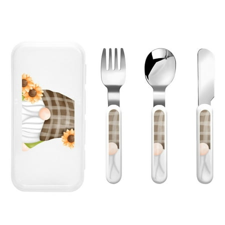 

Gaeub Sunflower Gnomes 4 Print 3-Piece Children Knife Spoon Fork Set Stainless Steel Child Flatware Set Kids Utensils Set with Case for Lunch Box (Fork Spoon Knife Combo)