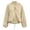Beige, variant on Womens Drawstring Hem Jacket Solid Stand Collar Snap Neck Full Zip Coat Long Raglan Sleeves Elastic Casual Top