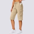 thumbnail image 5 of Long Shorts for Women Petite Lightweight Quick Dry Hiking Cargo Shorts with Pockets Summer Drawstring Bermuda Short Khaki M, 5 of 8