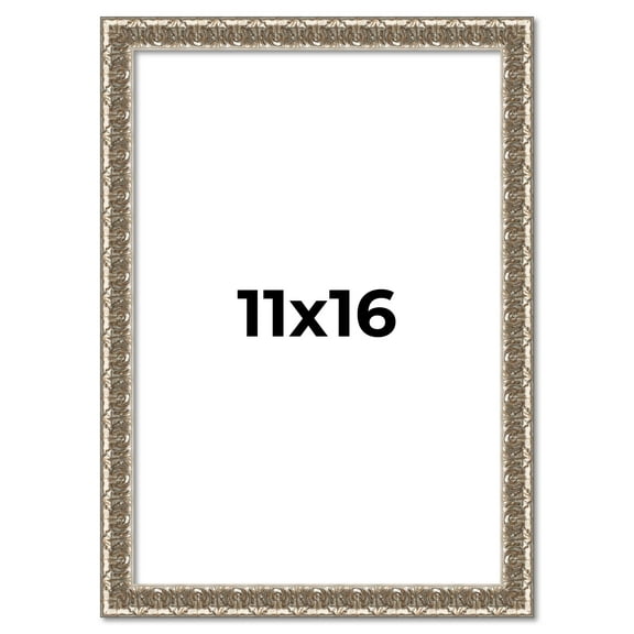 11x16 Frame Silver Versailles Ornate Solid Wood Picture Frame | 1 Inch Moulding Width | Interior