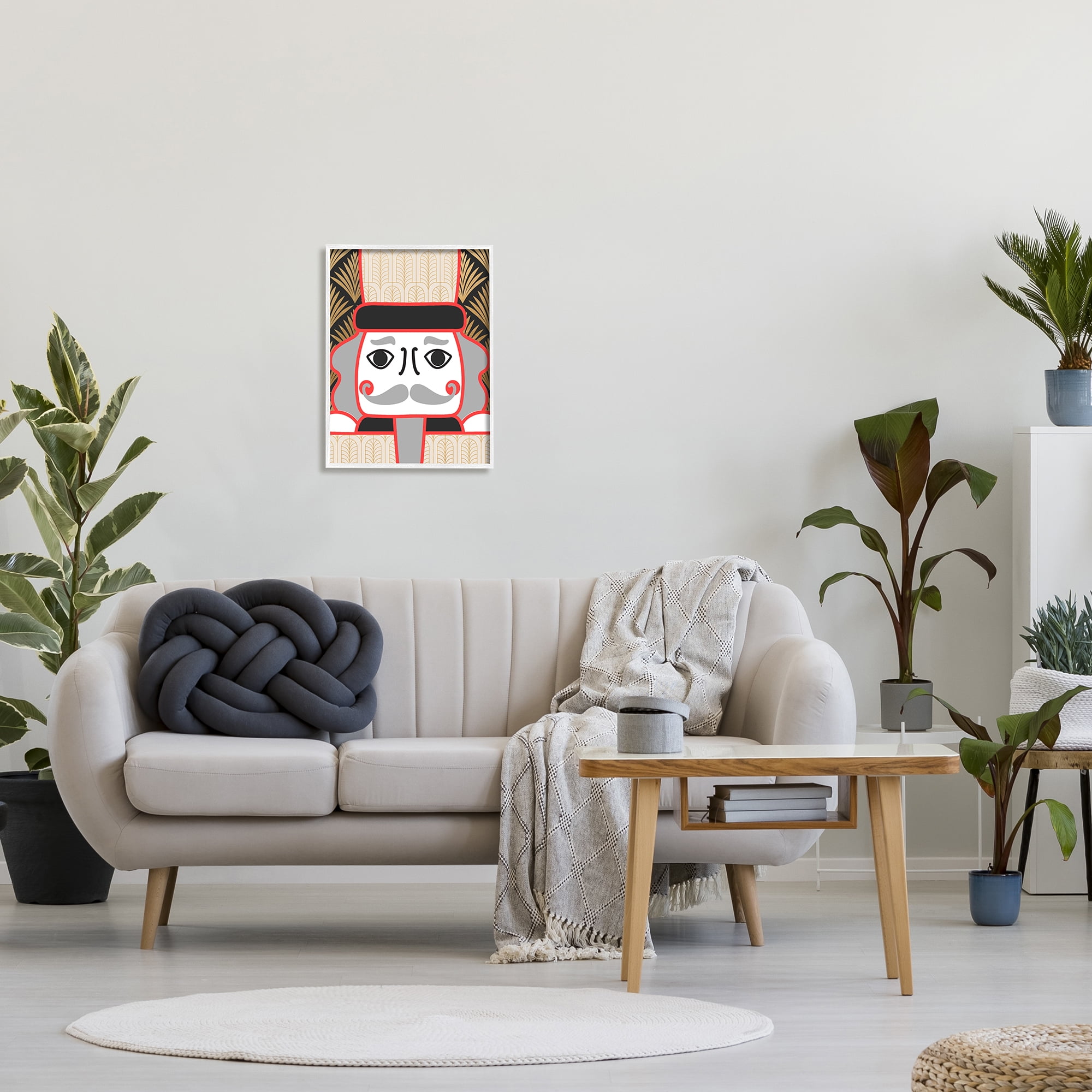 Stupell Industries Winter Nutcracker Soldier Geometrical Industrial Deco Pattern Holiday Painting White Framed Art Print Wall Art, 16 x 20