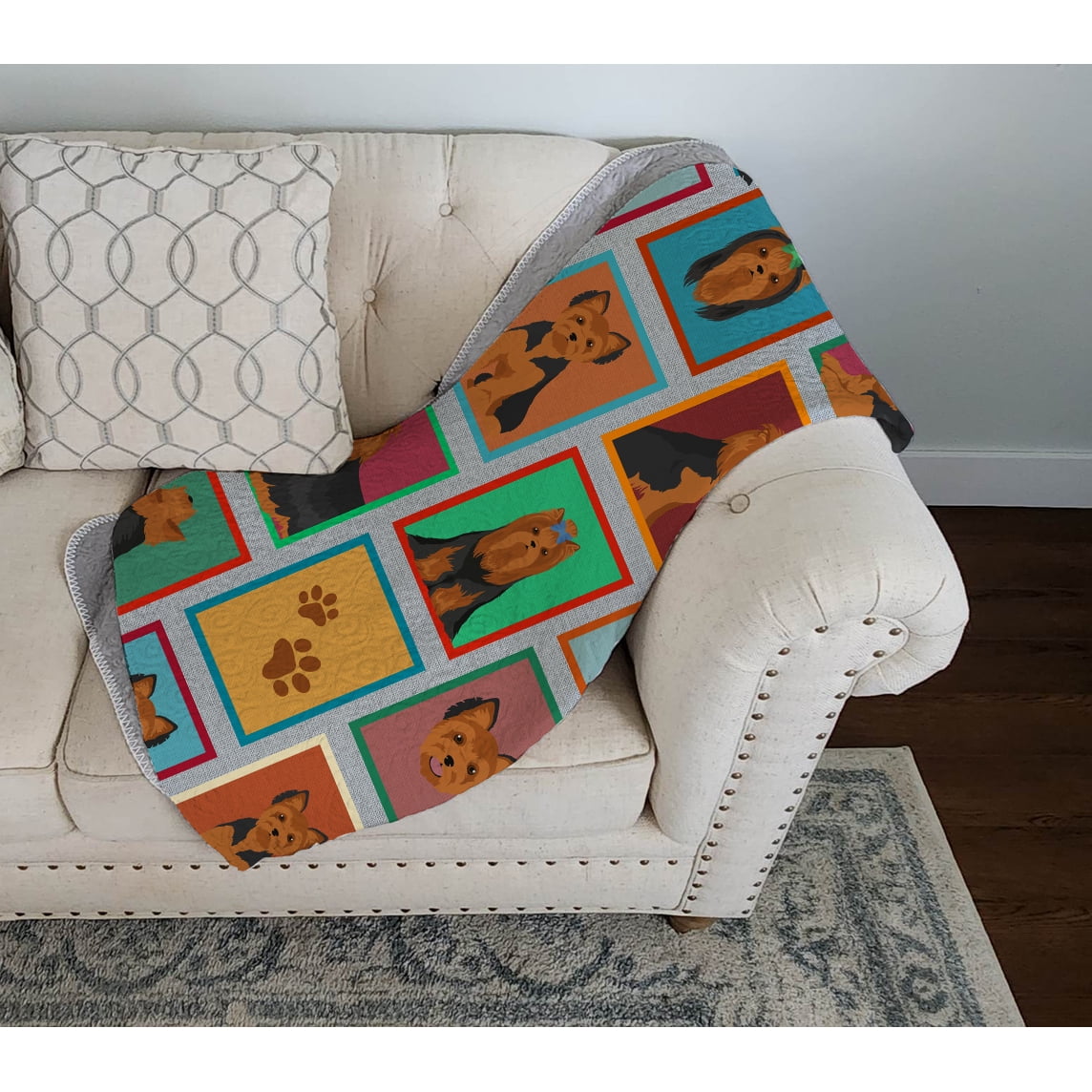 Lots of Black and Tan Yorkie Quilted Blanket 50x60