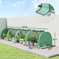 thumbnail image 3 of Outsunny Mini Greenhouse, Portable Garden Polytunnel with 4 Roll-Up Zippered Doors, UV-Resistant PE Cover, 177.2" x 39.4" x 31.5", Green, for Balcony and Patio Gardening, 3 of 8