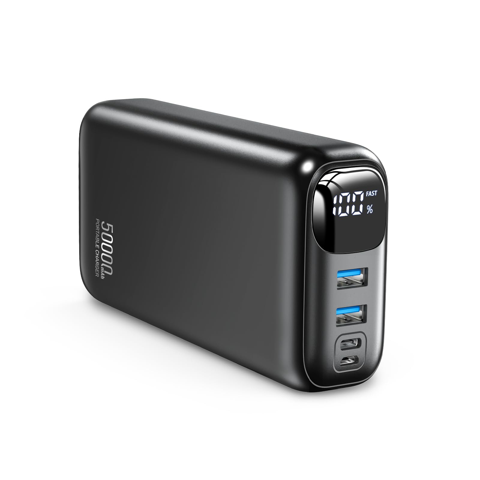 50000 mAh Portable Charger Power Bank QC4.0 22.5 Watt Fast Charging LED Display USB C for iPhone and Samsung Black