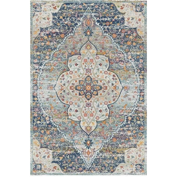 Home Dynamix Area Rugs: LH Hermes 464-496  Navy Ivory Traditional Medallion Rug:  5'2"x7'2" Rectangle