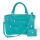 thumbnail image 2 of Bolso de mano de microfibra con doble asa y cremallera para mujer, seis bolsillos y monedero a juego, color verde azulado, de Collections Etc., 2 of 2