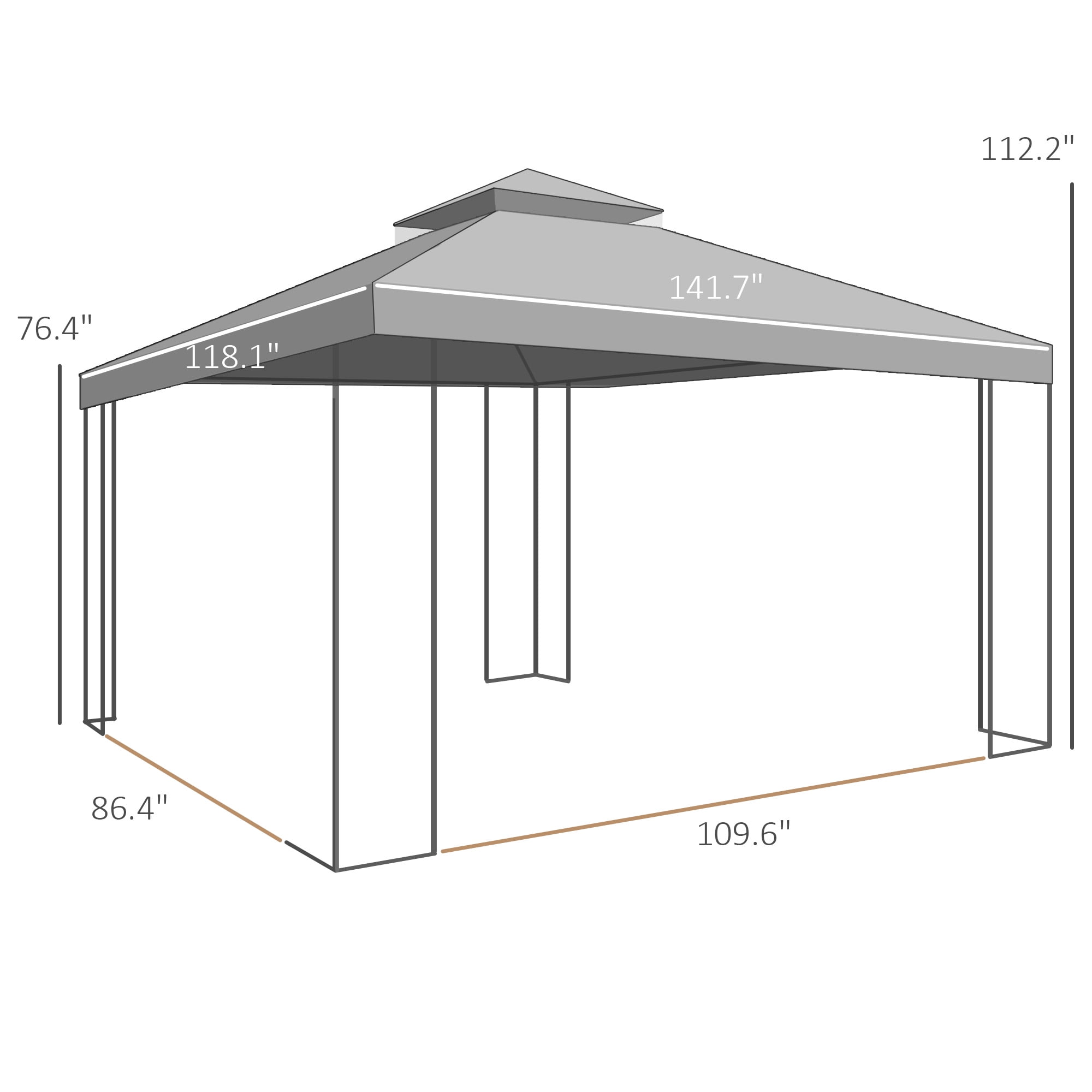 Homiyad 10x12 Gazebo with Shelves Double Roof Netting Outdoor Canopy Gazebo Patio Shelter