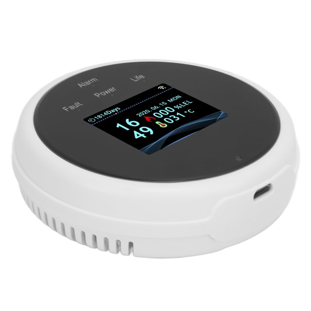 Sensor de fuga de gas fácil instalación Alarma de gas combustible Luz de sonido Advertencia Instrucción de voz humana Pantalla clara para el hogar