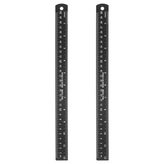 Uxcell 2 Pcs Straight Ruler 11.81" Metric SAE Aluminum Rulers with Hole Black