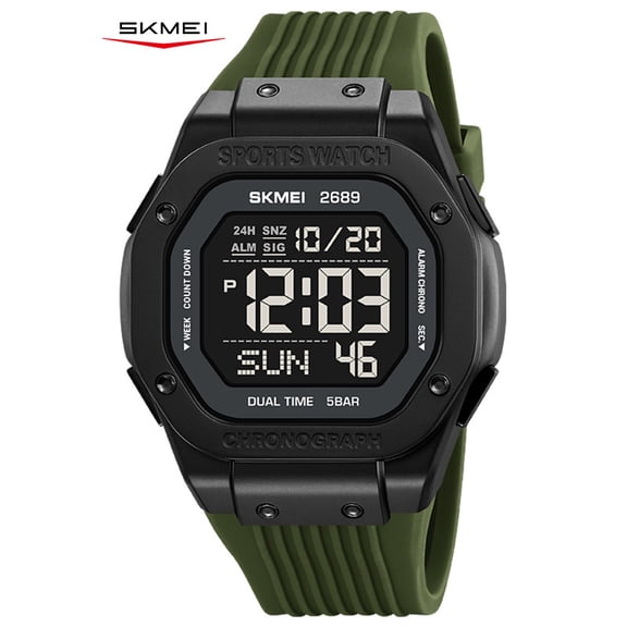 SKMEI Men's Digital Watch, Silicone Band Outdoor Sport with Dual Time, Stopwatch, Alarm, Countdown and EL Backlight, Cool Style for Sports