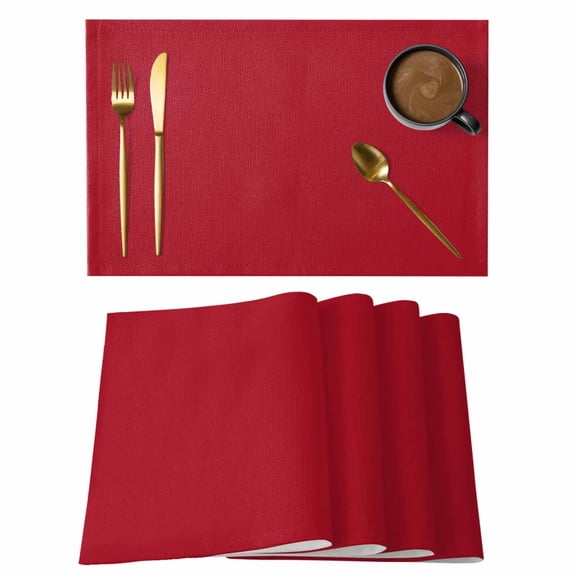 Pure Red Placemats Set of 8 Simple Solid Color Place Mats Indoor Wipeable Table Mats Washable Cloth Dining Table Placemats for Kitchen Holiday Party Home Decor 13x19 Inch