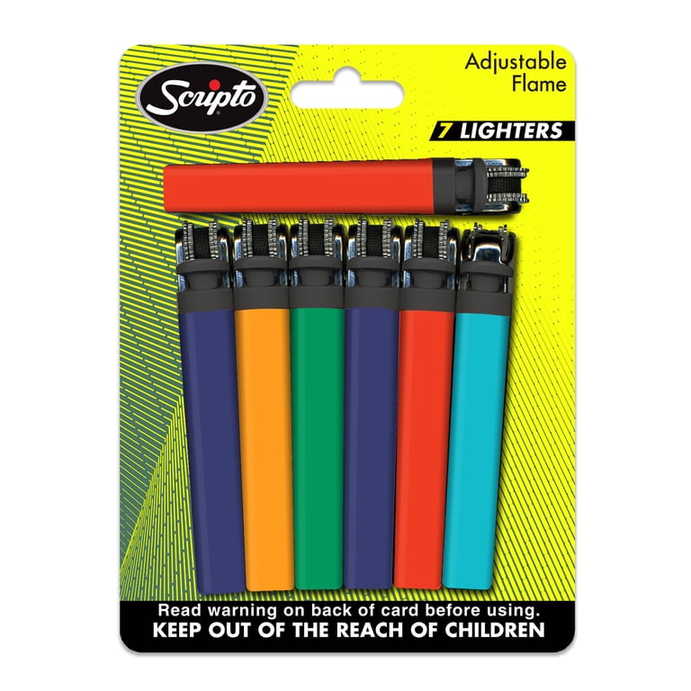 (3 pack) Scripto Views, Adjustable Flame, Pocket Lighter, Multi-Color (7  Count)