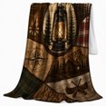 thumbnail image 2 of Rustic Camping Lantern Wolf Patchwork Wilderness Woodsman, Peaceful Celestial Art Scene, Warm Flannel Blanket for Cabin and Lodge, Animal Lovers person's Day Gift, Artistic Home Decor, 2 of 9