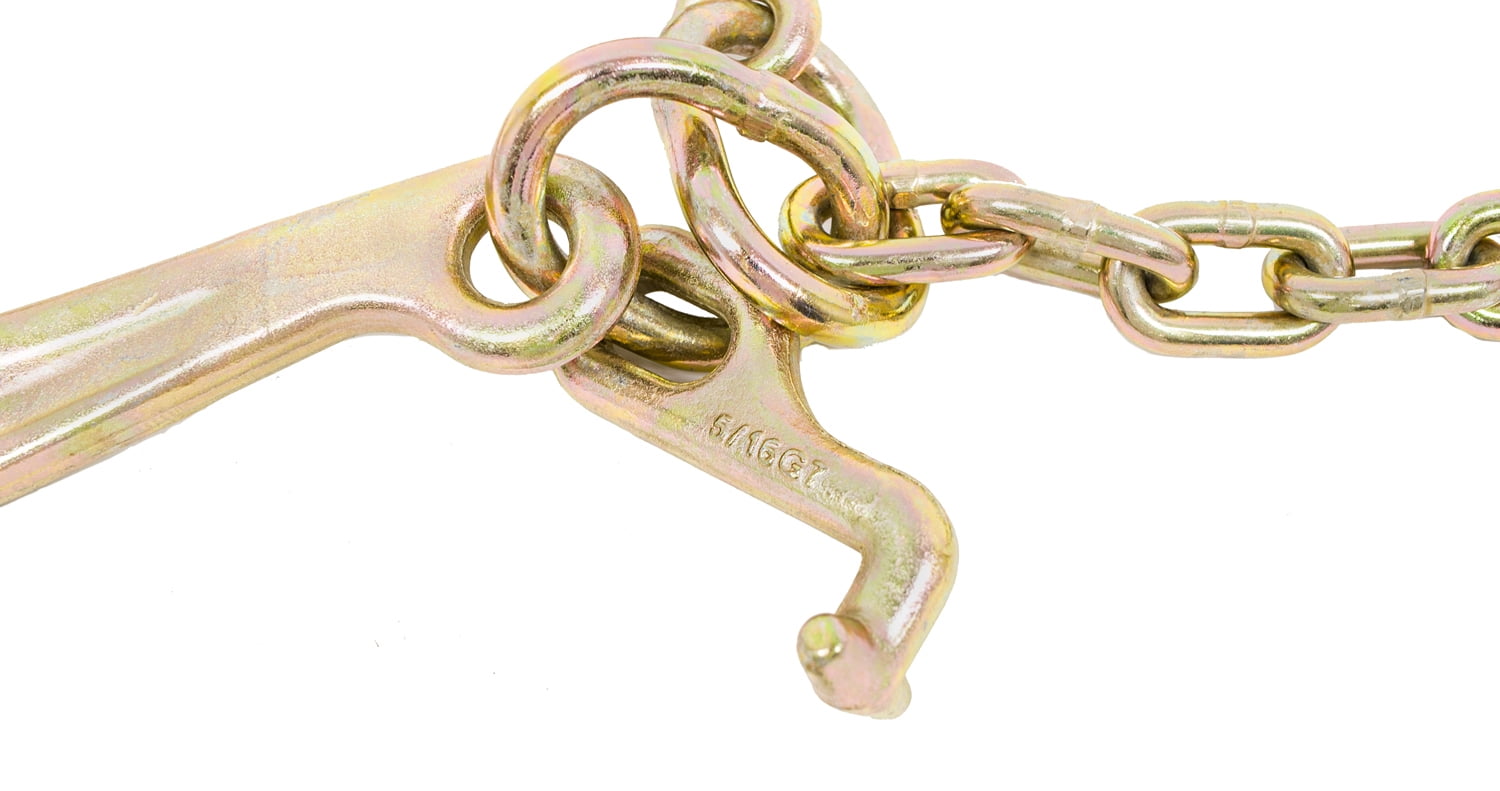 G70 V Chain Bridle w/ 8" Medium J Hooks, T- Hook & J-Hook w/ Grab Hooks 2' Legs Wrecker (2 Pack)