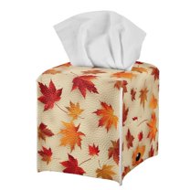 POLERO Tissue Box Cover PU Leather, Fall Leaves Waterproof Square Car Tissue Holder Storage for Bathroom Vanity, Countertops, Dressers, Night Stand, Parlors and Offices