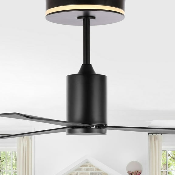 JONATHAN Y Levi 52" 1-Light Contemporary Minimalist 6-Speed Iron Height Adjustable Integrated LED Ceiling Fan with Remote, Black