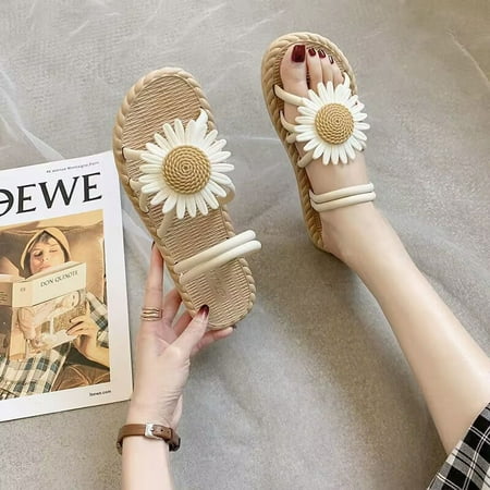 

Sandals slippers casual beach Bar Soft-soled shoes US SIZE 8 woman summer Female COOL black Flower SIZE 8