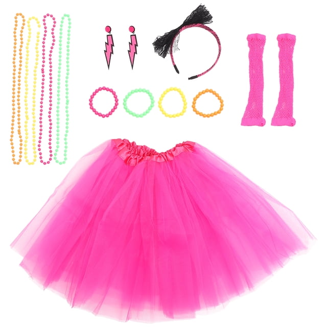 1 Ensemble d'Accessoires de Déguisement Collier Bracelet Boucles d'Oreilles Gants en Résille