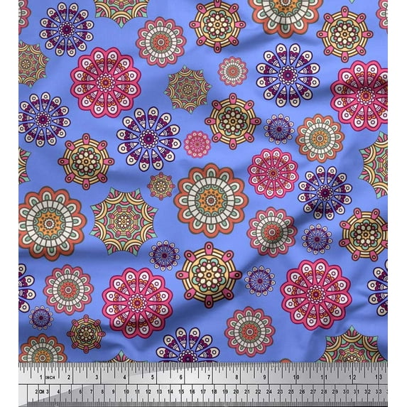 Soimoi Cotton Voile Fabric Mandala Kaleidoscope Printed Fabric 1 Yard 42 Inch Wide