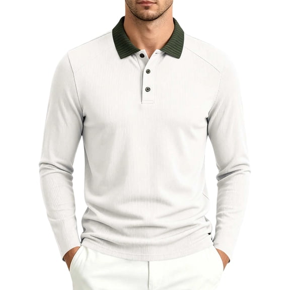 Timegard Work Shirts for Men Fall Casual Collared V Neck Button Long Sleeve Shirts Casual Comfy Golf Shirts(White,XL)