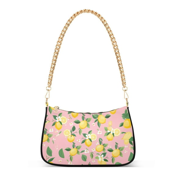 Womens Chain Shoulder Bag Lemon Leaves Flowers Classic Tote Handbags Fashion Clutch Hobo Purse with Zipper for Travel Casual