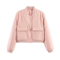 thumbnail image 4 of Jacket Women Short Cropped Jacket Button Down Long Sleeve Casual Varsity Jackets with Pockets Pink L(L), 4 of 8