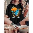 thumbnail image 1 of Camiseta deportiva informal, sencilla y moderna con estampado de calabaza y espantapájaros, cuello redondo y manga corta, estilo moderno y creativo, para mujer, cómoda y de verano., 1 of 6