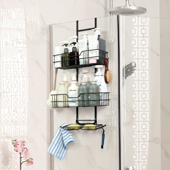 Square Over-The-Door Bathroom Basket in Black