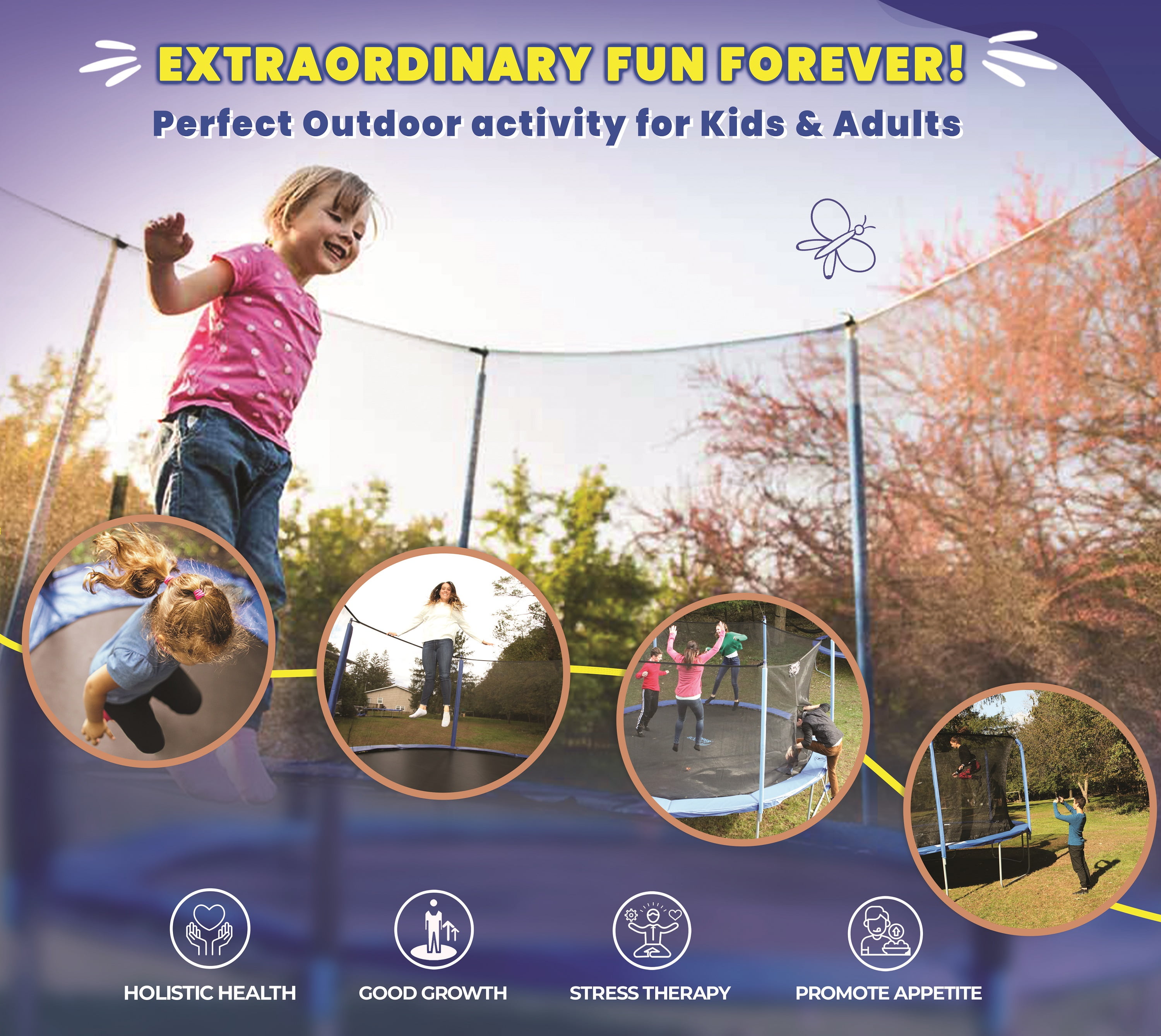 Machrus Upper Bounce 12 FT Round Trampoline Set with Safety Enclosure System – Trampolines for Kids and Adults, Perfect Indoor & Outdoor Trampoline, Mini Trampoline for Kids and Adults