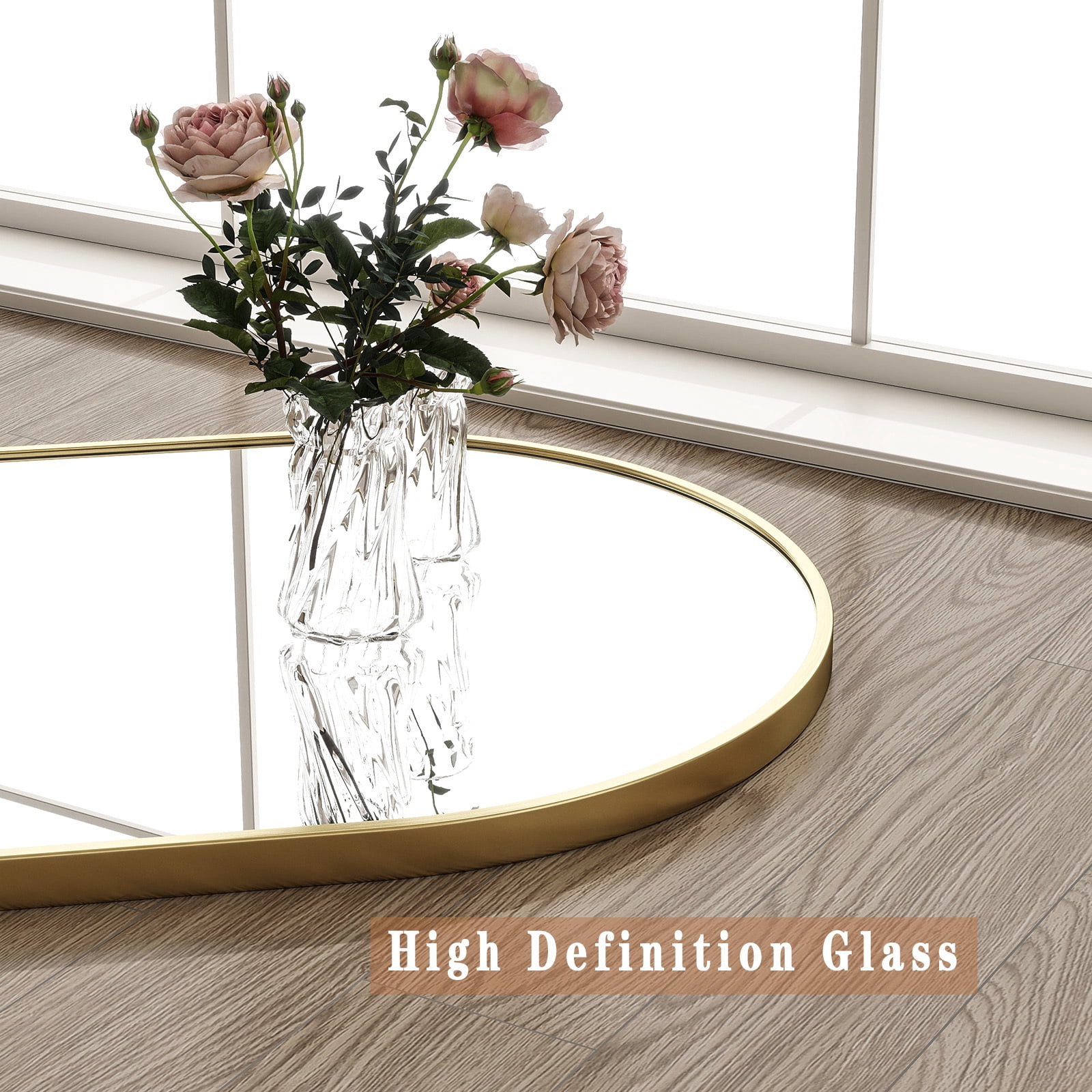 AUROMIR 24"x36" Bathroom Oval Mirror Wall-Mounted Vanity Mirror Aluminum Alloy Frame,Glod