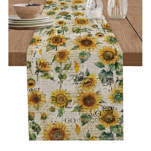 Ldtrchee Farmhouse Sunflower Table Runner 72 Inches, Retro Summer Botanical Bed Runner Dresser Scarves Tabletop for Indoor Outdoor Parties/Ceremony/Banquet, 13" x 72"