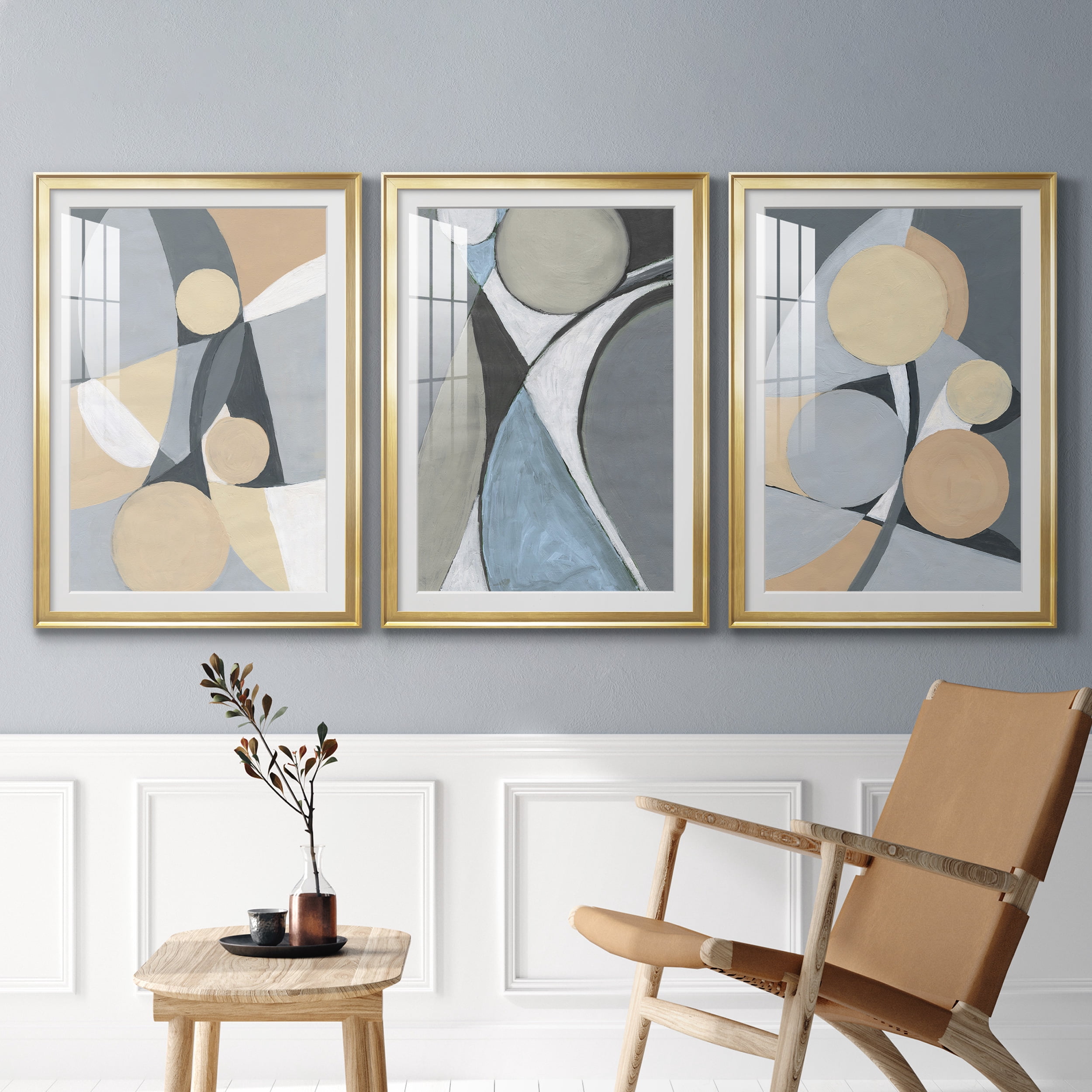 &nbsp;A Soft Jeweled Geometric II Premium Framed Prints Set of 3 - Ready to Hang - 26.5 x 36.5 Each - Gold Frame