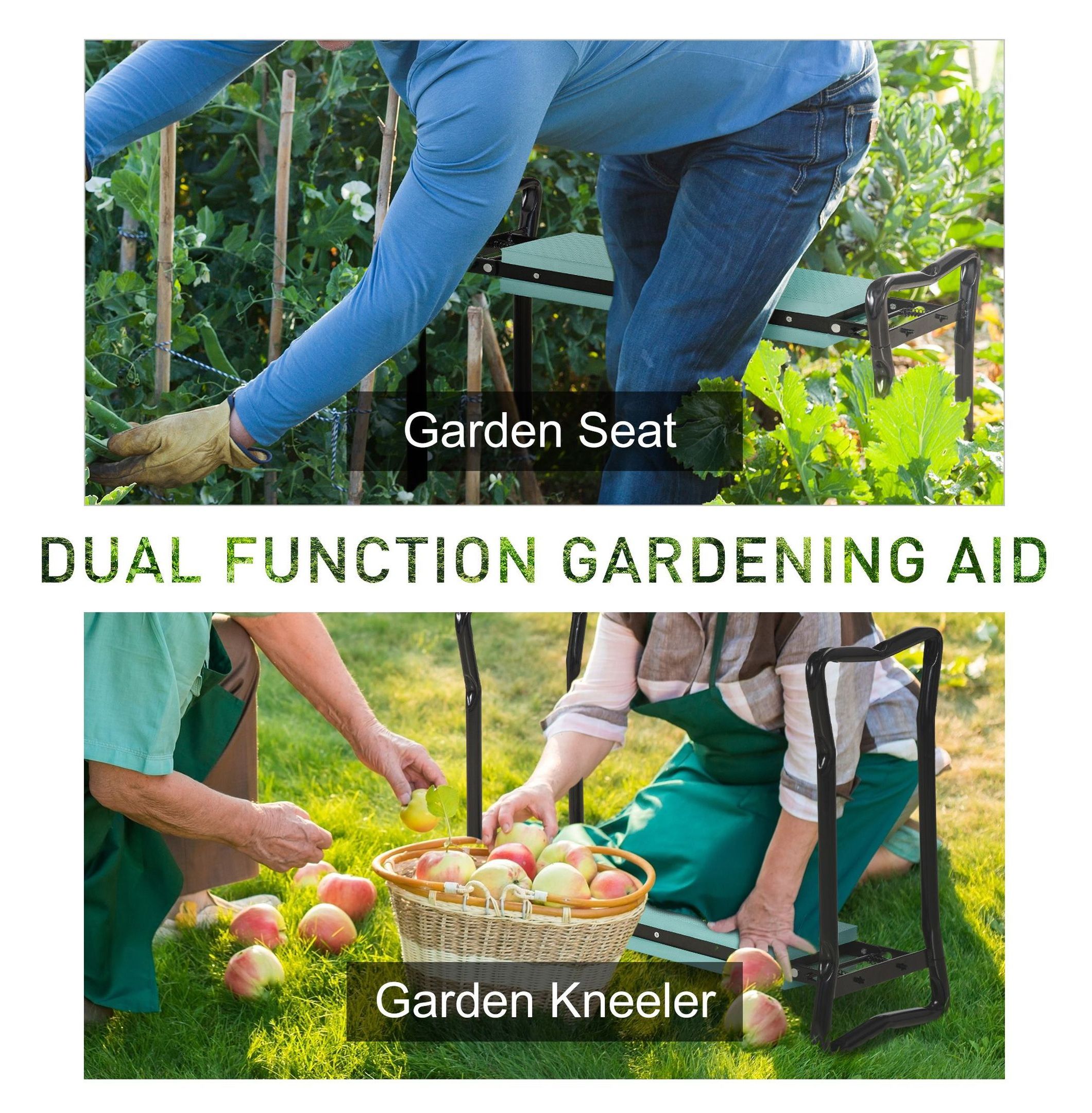 Garden Kneeler and Seat Bench - Padded Folding Stool for Planting