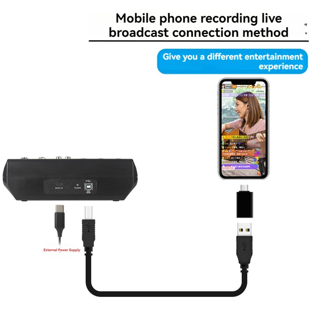 A5 Live SoundCard Mixing Console Mixer for Live Streaming DJ Audio Equipment Professional Audio 5Channel Sound Mixer(US)