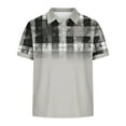 thumbnail image 4 of BiZtdJrK Lightning Prime Today, Men's Casual Polos Shirts 2025 Fashion Plaid Print Golf Tennis Tops Short Sleeve Button Lapel Tees Shirt Big and Tall Blouse Gray XXL, 4 of 6