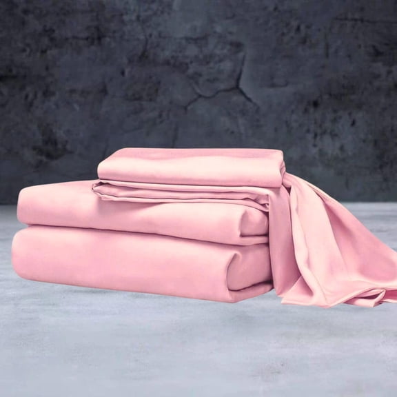 Mulberry Silk Satin Sheet Set - 4 Pc (1 Flat Sheet, 1 Fitted Sheet, 2 Pillowcases) - Smooth Bedding for Queen/King Bed - Wrinkle-Resistant, 15" Deep Pockets, Breathable & Cooling.(Blush,TWIN)