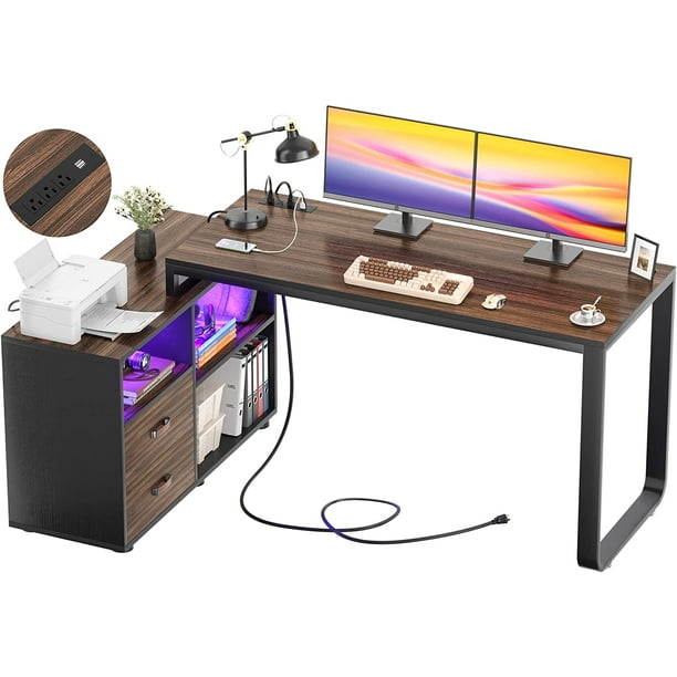 Homieasy L Shaped Computer Desk with Drawers and Storage Shelves, 55