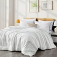 thumbnail image 2 of Chezmoi Collection 4-Piece Cotton Clip Jacquard Comforter Set King, Boho Chic Textured Tufted Basketweave Striped Bedding with Textured Woven Pillow Cushion, White, 2 of 9