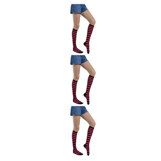 Sonducket Rayas Calcetines altos Calcetería Juegos deportivos Calentadores Día de San Valentín para diario Fiesta de Halloween Raya negra fucsia Type1 Sonducket CBP376829