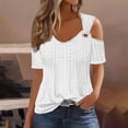 thumbnail image 2 of Womens Tshirts Trendy Off The Shoulder Tops Eyelet Solid Casual V Neck Shirts Cold Shoulder Short Sleeve T Shirts Comfy Basic Sexy Summer Tees Going Out Tops Work Blouse Loose Fit Ladies, 2 of 6